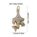 Golden star pendant with light blue and white gemstones, size 28mm by 12mm - Shooting Star Style (YSN174-10)