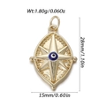 Gold starburst pendant featuring a blue evil eye center and precise dimensions - Evil Eye Star (YSN174-14)