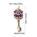 Gold key pendant featuring purple enamel petals and a central gemstone 1.5g - Purple Enamel Key (YSN174-19)
