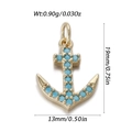 Golden anchor pendant with sky blue stones and measurement details 19mm x 13mm - Blue Zirconia Anchor (YSN174-23)
