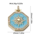 Bohemian octagonal sun tarot pendant in gold with light blue enamel and pink gems - Light Blue Octagon Sun Star (YSN181-01)