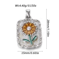 Bohemian tarot style sunflower pendant with silver border and 28mm dimensions - Silver Rectangle Sunflower (YSN181-04)