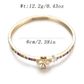 Golden clover bracelet with rainbow cubic zirconia stones and 6cm inner diameter - Four-Leaf Clover Rainbow Square Zircon Style (YJC-D-03)