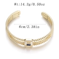 Gold-plated triple-layer cuff bracelet with blue center gemstone and cubic zirconia - Three-Layer Bead Blue Gem Style (YJC-D-11)