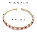 Open bangle in gold finish with red round gemstones, featuring size and weight markers - Row Ruby Open Style (YJC-D-15)