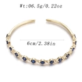 Gold open bangle with blue round-cut crystals featuring 6cm inner diameter and 6.5g weight - Row Dark Blue Open Style (YJC-D-17)