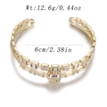 Golden open bangle with double-layer design and colorful square cubic zirconia inlay - Double Layer Multicolor Round Ornament Style (YJC-E-01)
