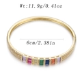 Golden open bangle with colorful rectangular gemstones and beaded texture details - Rainbow Square Gem Bead Edge Style (YJC-E-03)