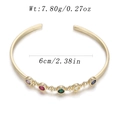 Gold plated cuff bracelet with colorful zircons and 6cm inner diameter dimension - Five Color Gem Simple Style (YJC-E-14)