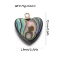 Natural white shell heart pendant with iridescent luster and golden loop charm, 15mm size - Abalone Shell Iridescent Heart (YSN179-13)