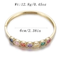 Gold metal cuff bracelet with seven colorful rectangular gems and hinge closure - Colorful Square Gem Halo Style (YJC-F-06)