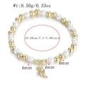 Detail view of chunky gold bead bracelet with pearls and custom pendant size dimensions - Pearl Gold Beads with Conch Charm Style (AB1310-5)