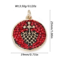 Mini gold crab charm pendant with red heart crystals and cross pattern on a round disc - Red Round Plate Black Heart Cross Style (YSN183-02)