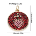 Mini red heart pendant in gold finish with micro-inlaid rhinestones, 25mm height - Retro Red Round Plate Pink Heart Cross Style (YSN183-03)
