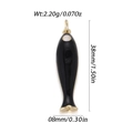 Minimalist black enamel tropical fish pendant with golden ring and size measurements - Black Enamel Gold Ring Fish (YSN192-01)