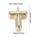 Golden 3D letter T pendant charm with high gloss finish and integrated bail connector - Letter T Style