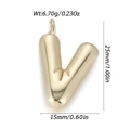 Polished golden 3D letter V pendant with measurement details and top jump ring - Style Letter V