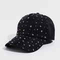 Casquette de baseball noire pour femmes avec clous argentés et tissu scintillant - Réglable / Noir