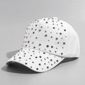 Casquette de baseball blanche pour femme avec strass argentés sur tissu en coton - Réglable / Blanc