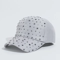 Casquette de baseball grise avec strass argentés et clous métalliques carrés - Réglable / Gris