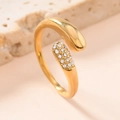 Gold plated open bypass ring with a polished metal sphere and pavé zircon accents - US 8 / Gold (Single-sided Rhinestone)