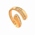 Adjustable golden bypass ring with sparkling crystals on a minimalist open band style - US 8 / Gold (Double-sided Rhinestone)