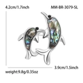 Spilla a delfino vintage in argento con intarsio in abalone e occhi in zircone nero su bianco - Argento (MM-BR-3079-SL)