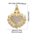 Ciondolo a cuore religioso dorato con croce di Maria e pietre di zircone cubico microset - Cuore Pavé Croce Religiosa (20)