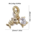 Detail view of gold turtle and fish bone pendant with crystal inlay and measurements - Fishbone Turtle Style (DBN167-03)