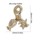 Detailed view of ocean style golden fish and starfish charms with white cubic zirconia - Fish Star Style (DBN167-09)