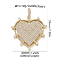 Ciondolo a cuore in rame dorato con micro-pavé di zirconi bianchi e bordo perlato - Cuore Radiale Pavé Zircone (18)