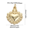 Pendaglio a cuore dorato con croce e raggi solari, ciondolo rame da 25mm x 18mm - Cuore Raggio Croce (30)