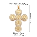 Gold plated copper crucifix pendant with clear cubic zirconia and religious relief - Six Medallion Cross (YSN049-01)