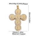 Golden copper cross pendant with religious icons and cubic zirconia stones in 50mm - Pave Icon Cross (YSN049-03)