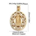 18K gold plated copper Virgin Mary oval pendant with clear cubic zirconia stones - Oval Virgin Mary (YSN050-01)