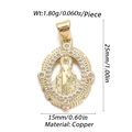 Gold plated oval Virgin Mary pendant with cubic zirconia inlay and 25mm height - White Stone Virgin Mary (YSN050-04)