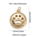 Golden paw-shaped hollow pendant with pink cubic zirconia inlay for DIY jewelry - Cat Paw Shape (005-01)