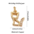Detailed view of 17x12mm golden copper cat pendant with white cubic zirconia stones - Bowtie Cat Shape (001-05)