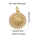 Macro shot of gold sunflower pendant in copper with white cubic zirconia and dimensions - Sunflower Shape (005-02)