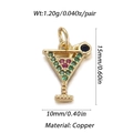 Detailed view of gold cocktail cup pendants with colorful crystals and dimensions - Cocktail Glass Shape (007-02)