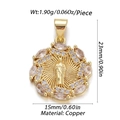 Golden round Virgin Mary pendant with pink crystals and 23x15mm dimensions for jewelry - Oval Colorful Gem Medal (YSN050-09)