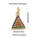 Detailed macro view of a 10mm x 15mm copper triangle pendant with colorful zircon stones - Colorful Triangle Style (007-05)