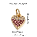 Golden copper heart charm pendant with pink and white cubic zirconia for DIY jewelry - Gradient Heart Shape (003-01)