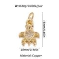 Detailed macro view of turtle pendant with cubic zirconia inlay showing precise dimensions - Turtle Shape (002-02)