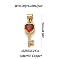 Detailed close-up of a 18mm golden copper heart key pendant with red and white zircons - Red Heart Golden Key Style (007-08)