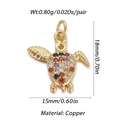 Detailed view of turtle charm with multicolor zircons and size markings in copper - Colorful Sea Turtle Shape (002-03)