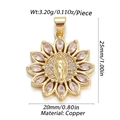 Gold sunflower religious pendant featuring Virgin Mary icon and clear zircon stones - Pave Virgin Mary Medal (YSN050-11)