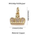 Macro view of gold crown pendant with clear cubic zirconia stones and copper material info - Jeweled Crown Shape (003-03)