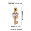 Macro view of gold heart key pendant with crystals showing dimensions 18mm by 6mm - White Heart Golden Key Style (007-10)