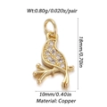 Macro detail of bird on branch pendant in gold-plated copper with sparkling cubic zirconia - Bird on Branch Shape (002-06)